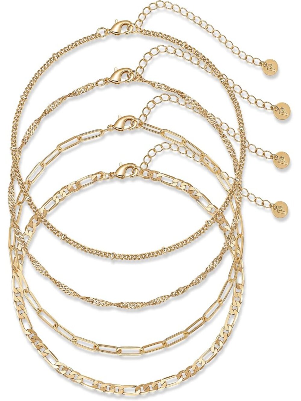 14K Gold Plated 4-Pack Anklet Set for Effortless Summer Style
